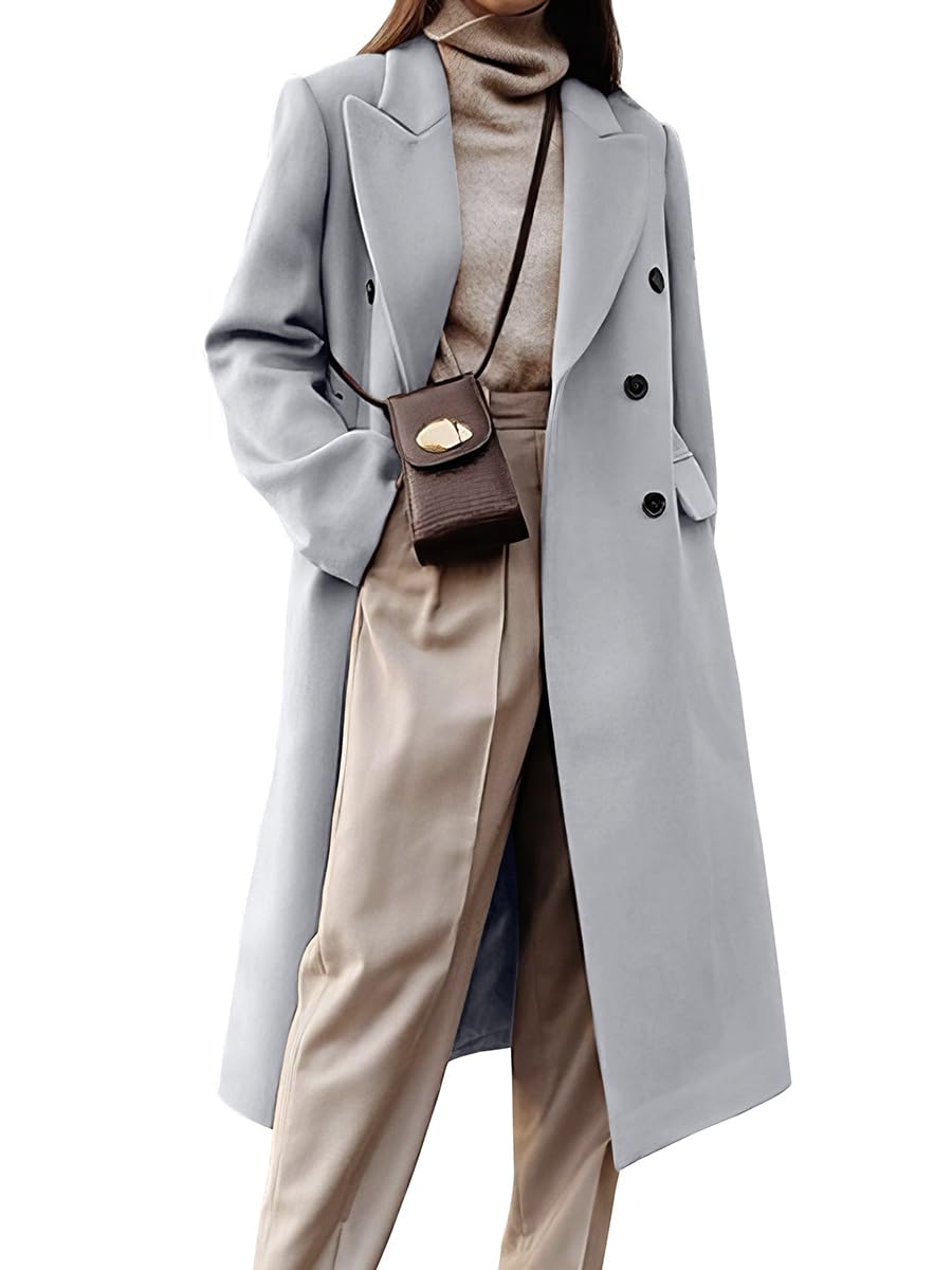 Womens Long Wool Coats Fall Winter Double Breasted Trench Coat Peacoat