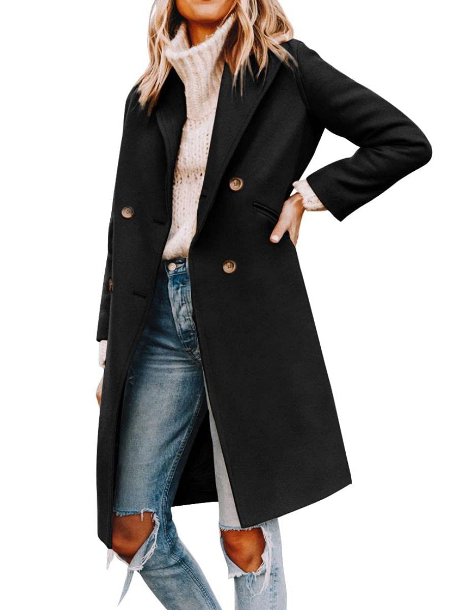 Women’s Notched Lapel Double Breasted Pea Coat Mid Long Coats | Fall Winter Jackets 2026