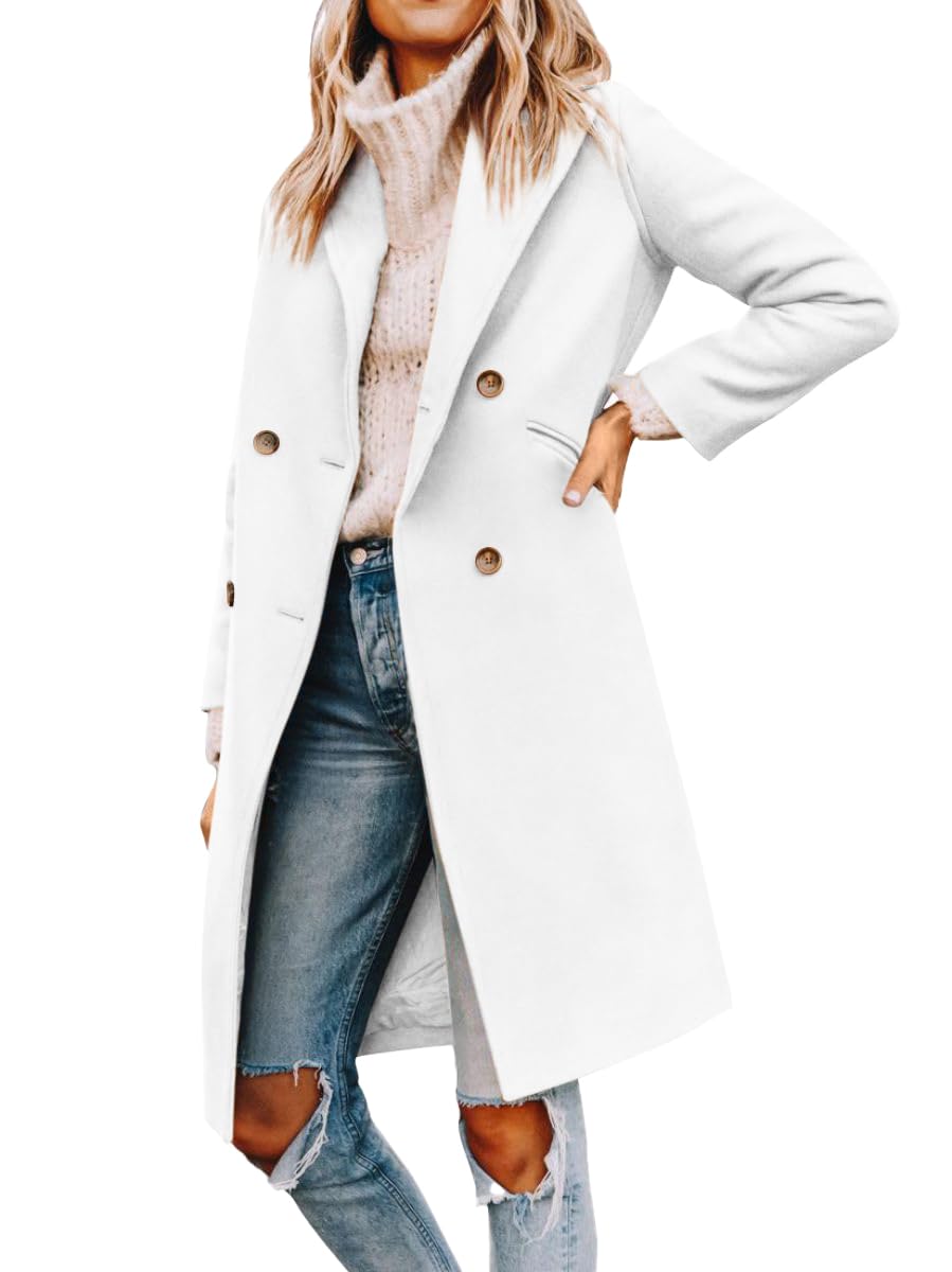 Women’s Notched Lapel Double Breasted Pea Coat Mid Long Coats | Fall Winter Jackets 2026