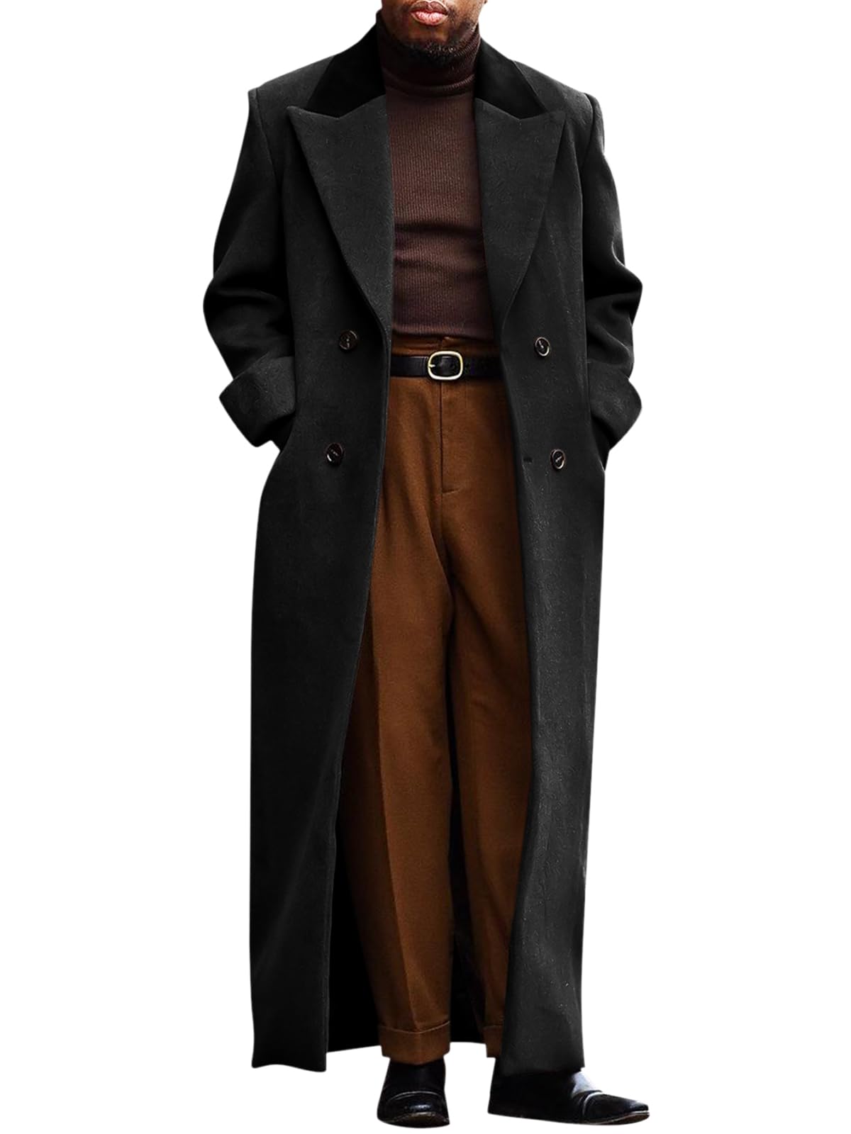 Runcati Mens Full Length Long Trench Coat Double Breasted Classic Overcoat | Notched Lapel, Long Jacket, Winter Overcoat, winter outerwear