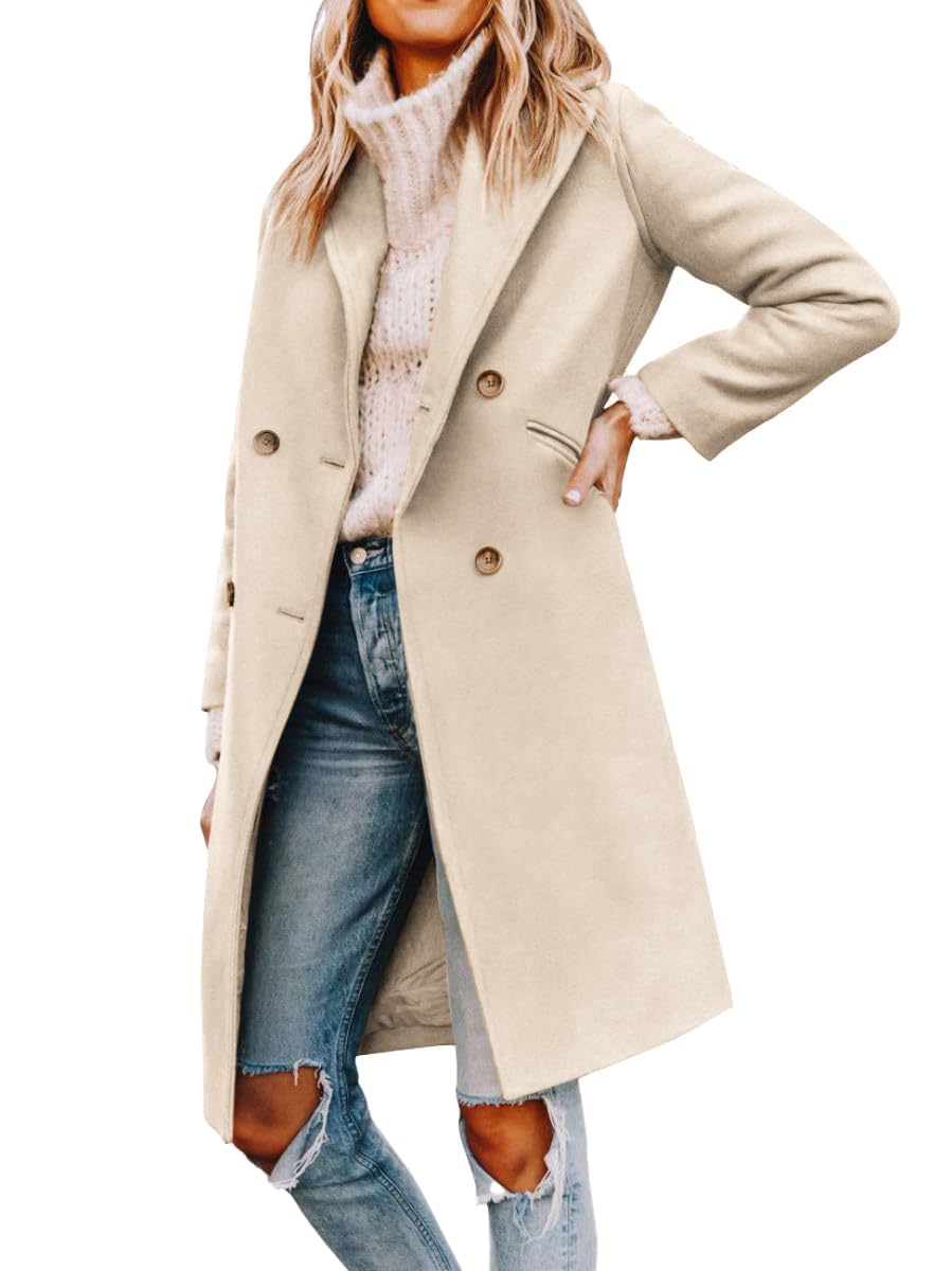 Women’s Notched Lapel Double Breasted Pea Coat Mid Long Coats | Fall Winter Jackets 2026