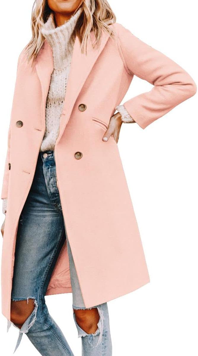 Women’s Notched Lapel Double Breasted Pea Coat Mid Long Coats | Fall Winter Jackets 2026