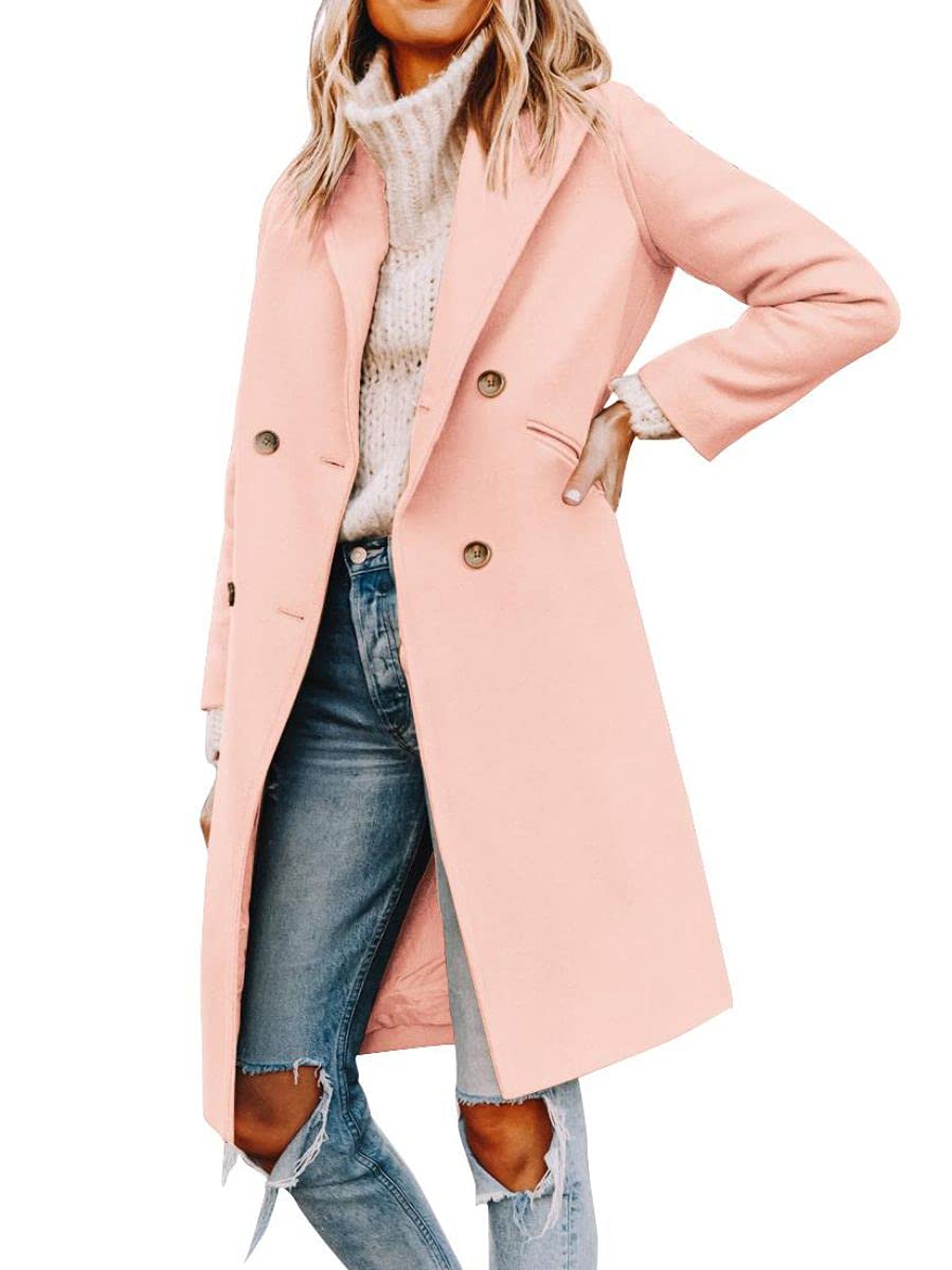 Women’s Notched Lapel Double Breasted Pea Coat Mid Long Coats | Fall Winter Jackets 2026