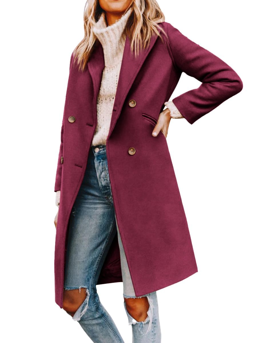 Women’s Notched Lapel Double Breasted Pea Coat Mid Long Coats | Fall Winter Jackets 2026
