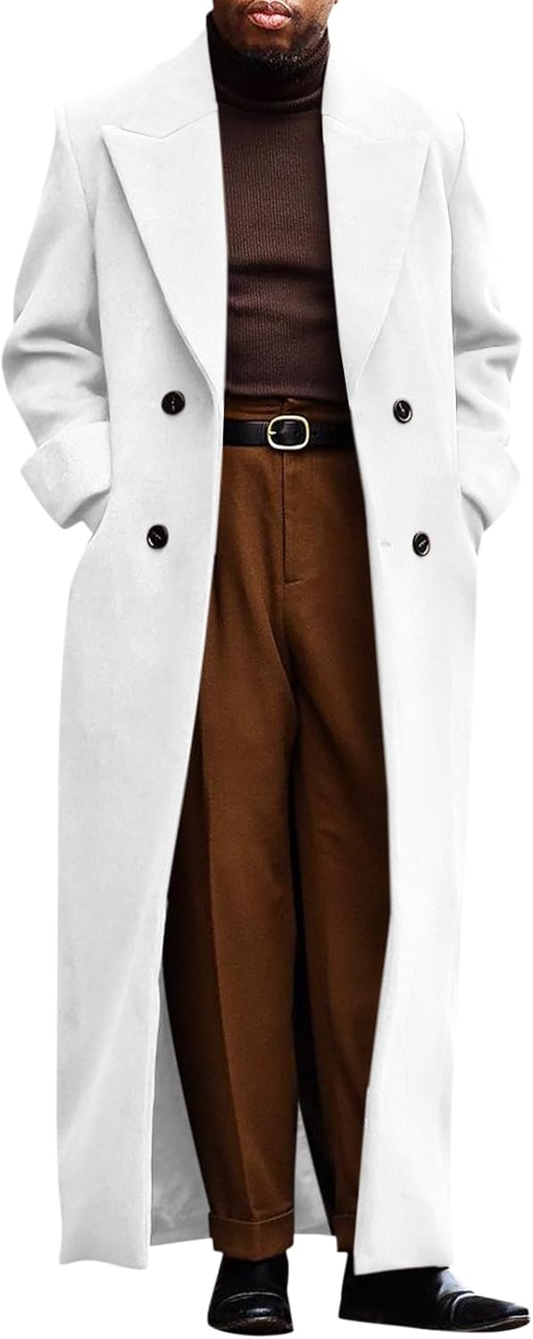 Runcati Mens Full Length Long Trench Coat Double Breasted Classic Overcoat | Notched Lapel, Long Jacket, Winter Overcoat, winter outerwear