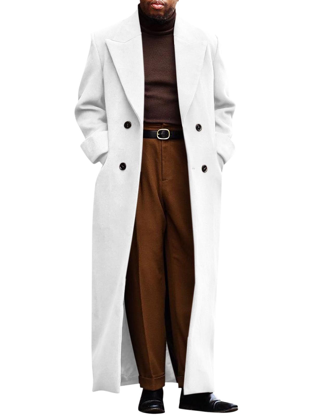 Runcati Mens Full Length Long Trench Coat Double Breasted Classic Overcoat | Notched Lapel, Long Jacket, Winter Overcoat, winter outerwear