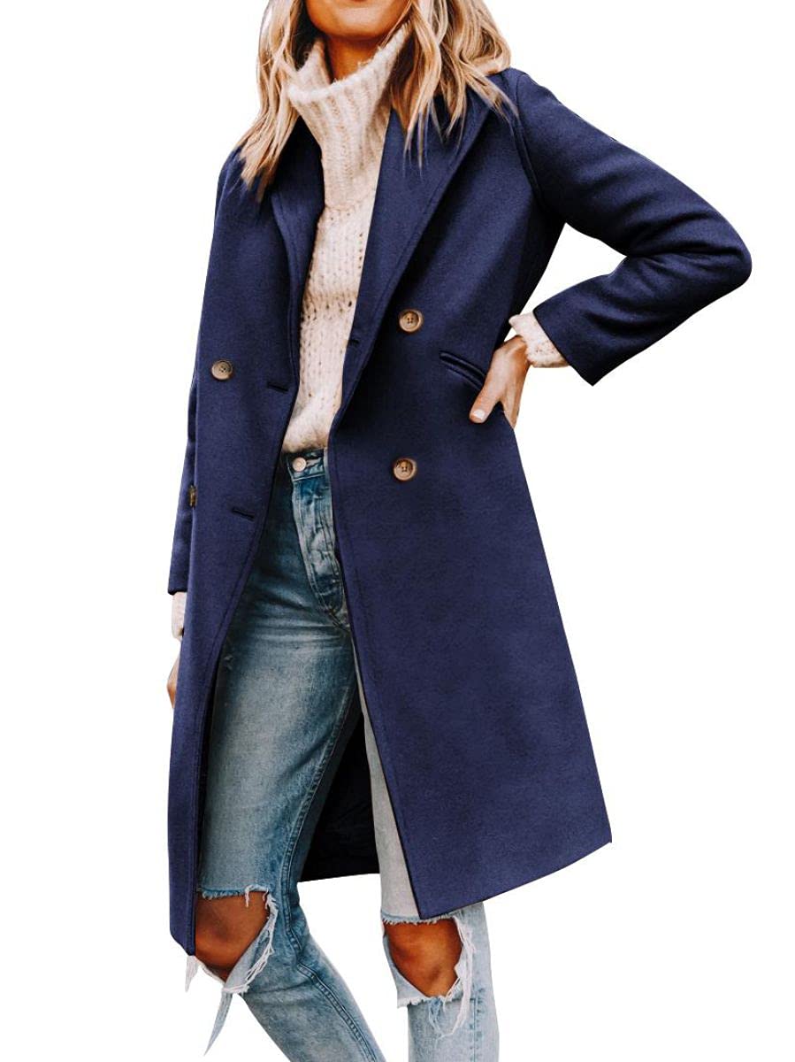 Women’s Notched Lapel Double Breasted Pea Coat Mid Long Coats | Fall Winter Jackets 2026