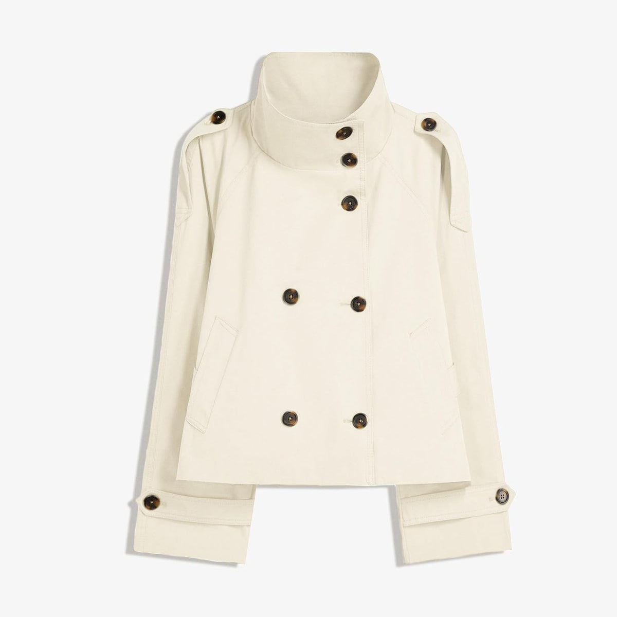 Women's Cropped Trench Coat Double Breasted Short Jacket High Collar Fall Winter Coats Trendy Outfit with Belt