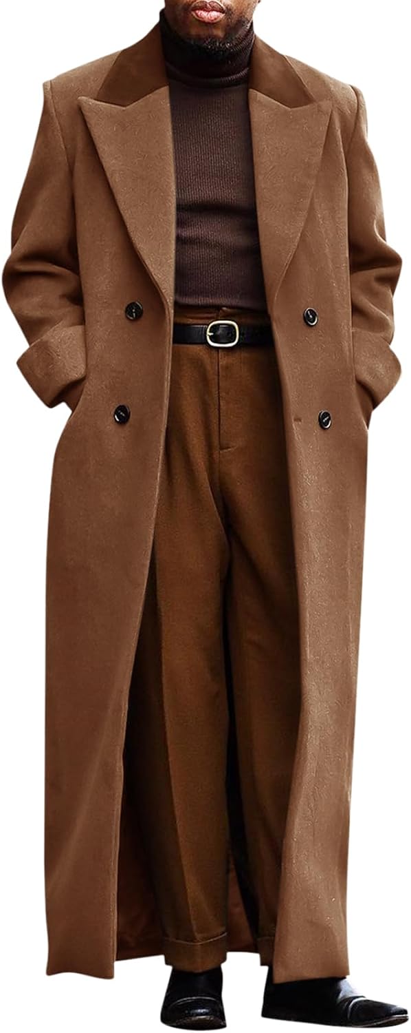 Runcati Mens Full Length Long Trench Coat Double Breasted Classic Overcoat | Notched Lapel, Long Jacket, Winter Overcoat, winter outerwear