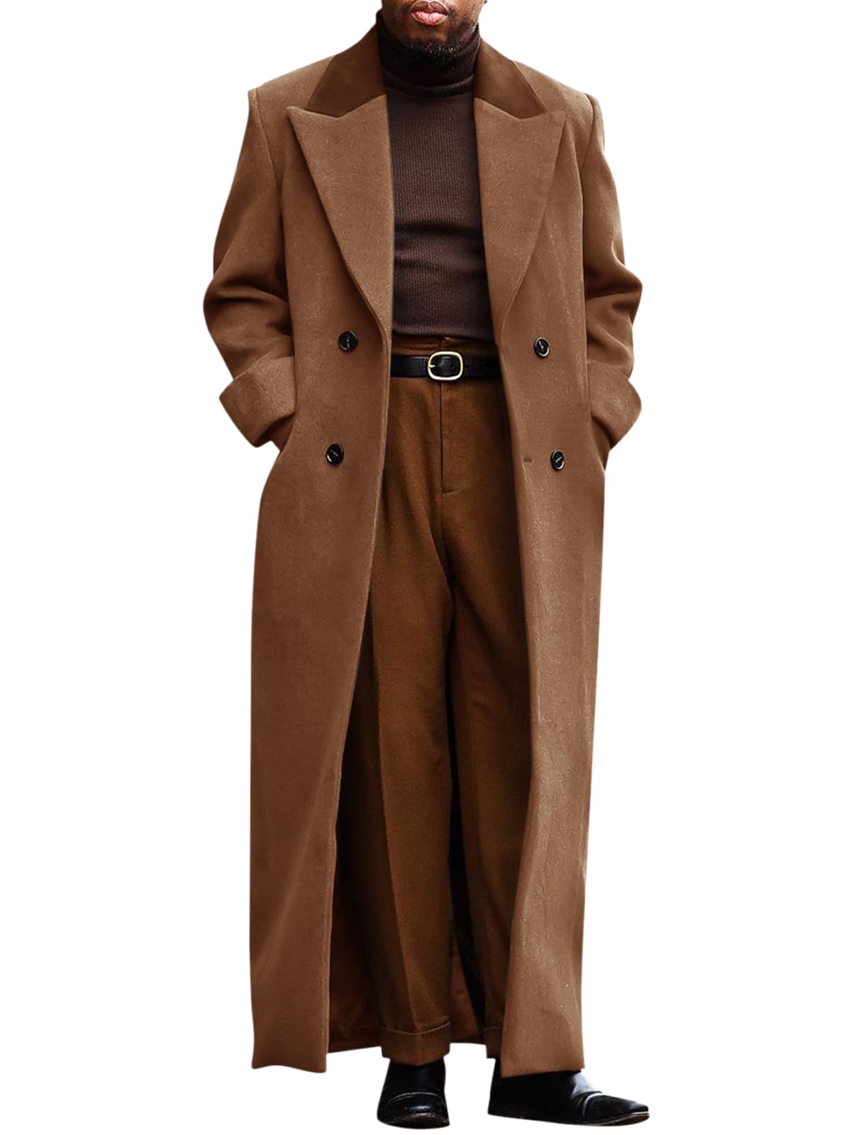 Runcati Mens Full Length Long Trench Coat Double Breasted Classic Overcoat | Notched Lapel, Long Jacket, Winter Overcoat, winter outerwear