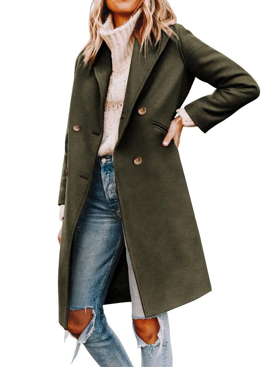 Women’s Notched Lapel Double Breasted Pea Coat Mid Long Coats | Fall Winter Jackets 2026