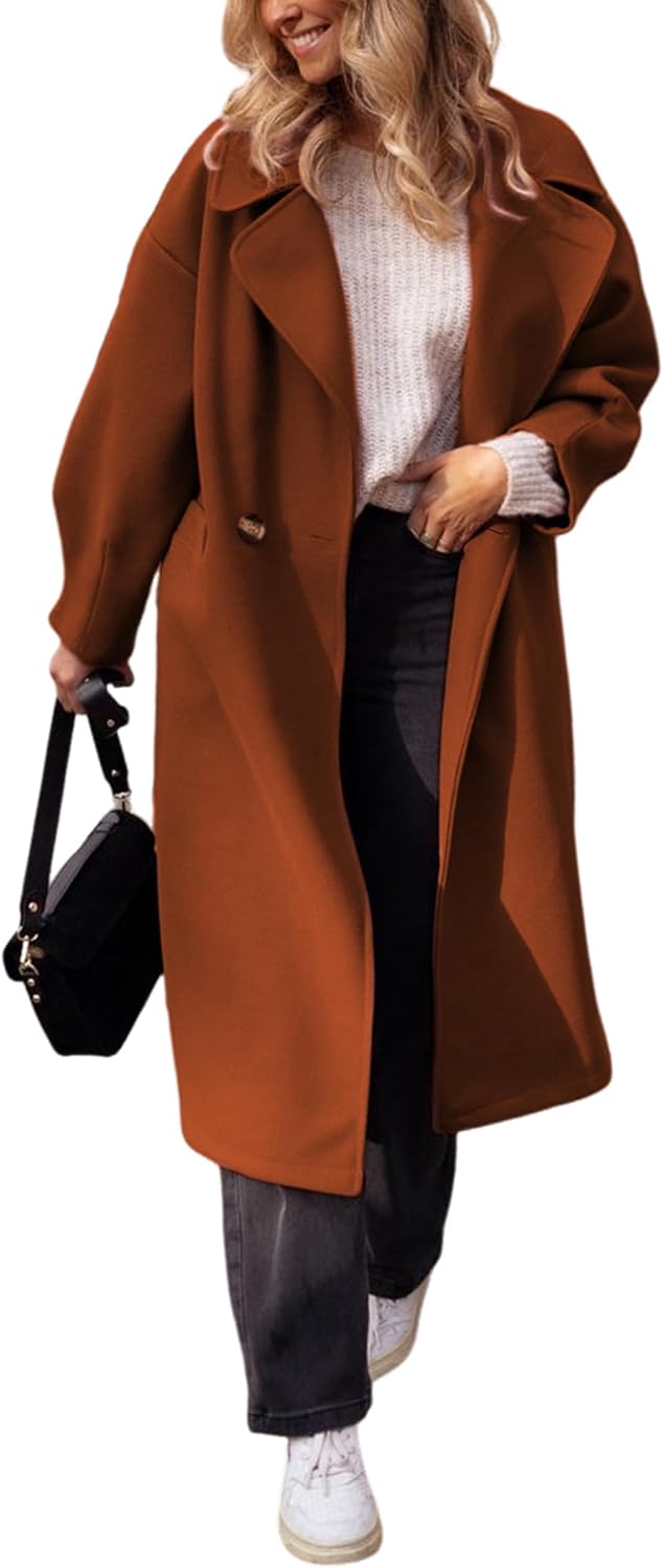Faleave Women's Notch Lapel Coat Winter Wool Blend Single Breasted Peacoat