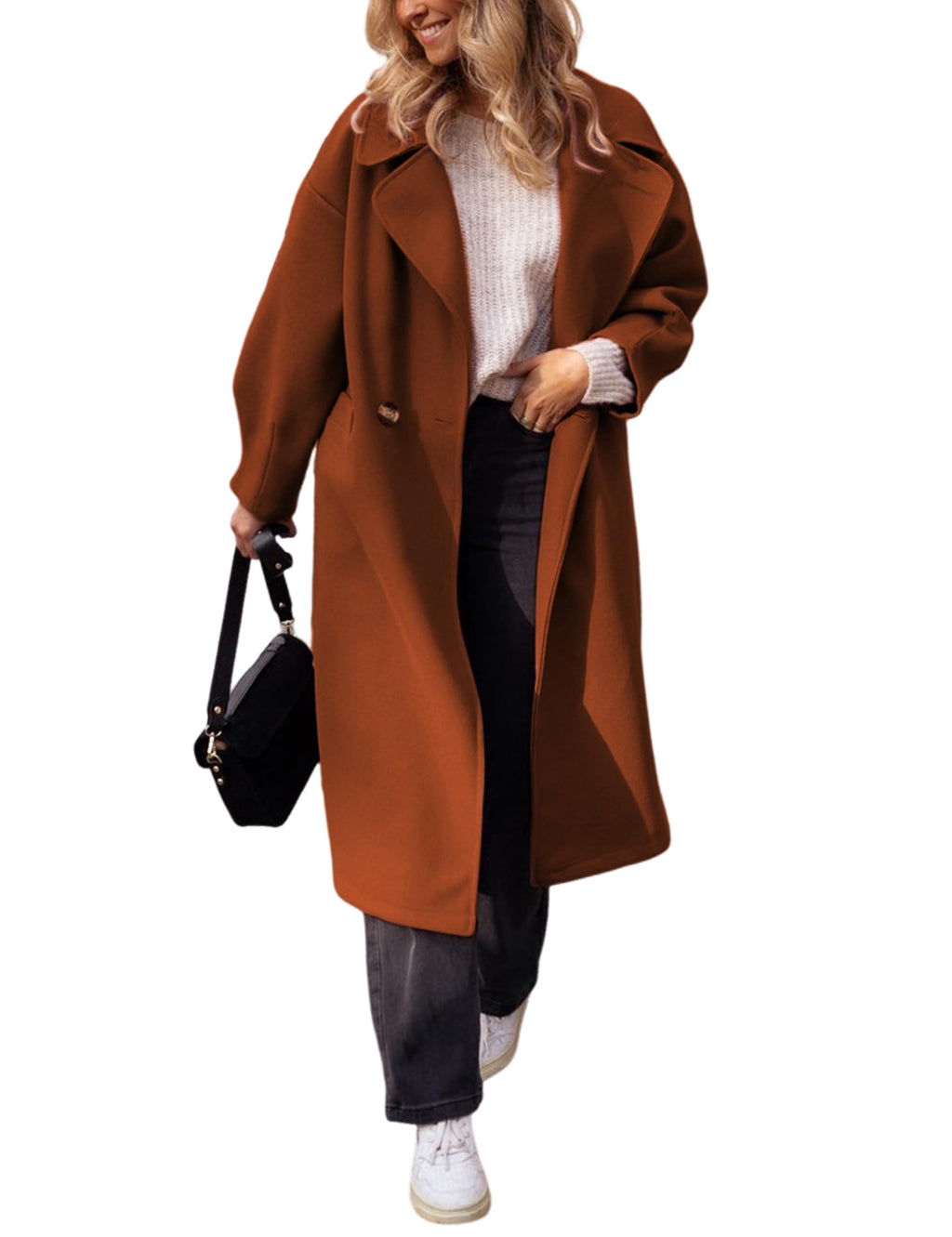 Faleave Women's Notch Lapel Coat Winter Wool Blend Single Breasted Peacoat
