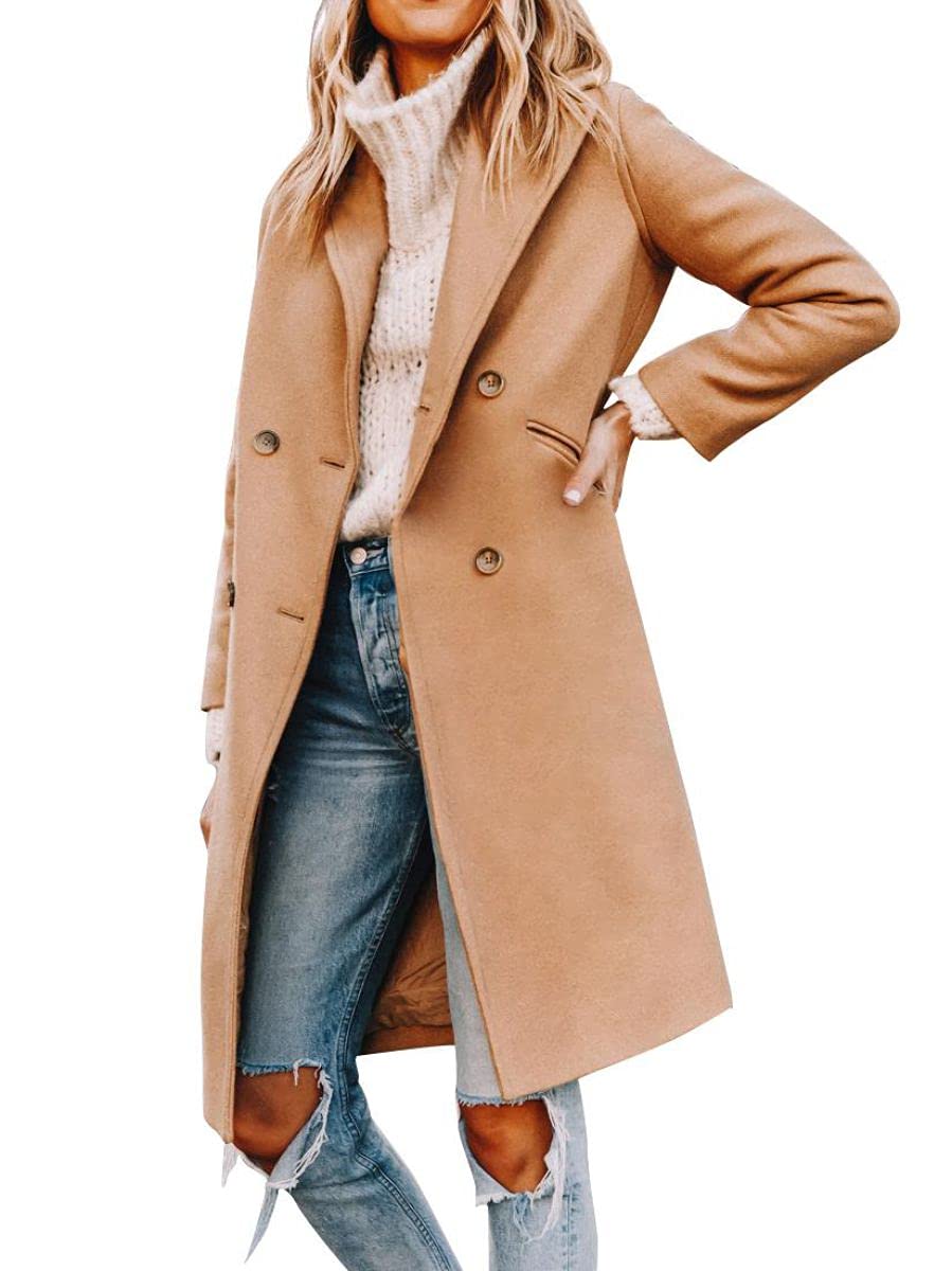 Women’s Notched Lapel Double Breasted Pea Coat Mid Long Coats | Fall Winter Jackets 2026