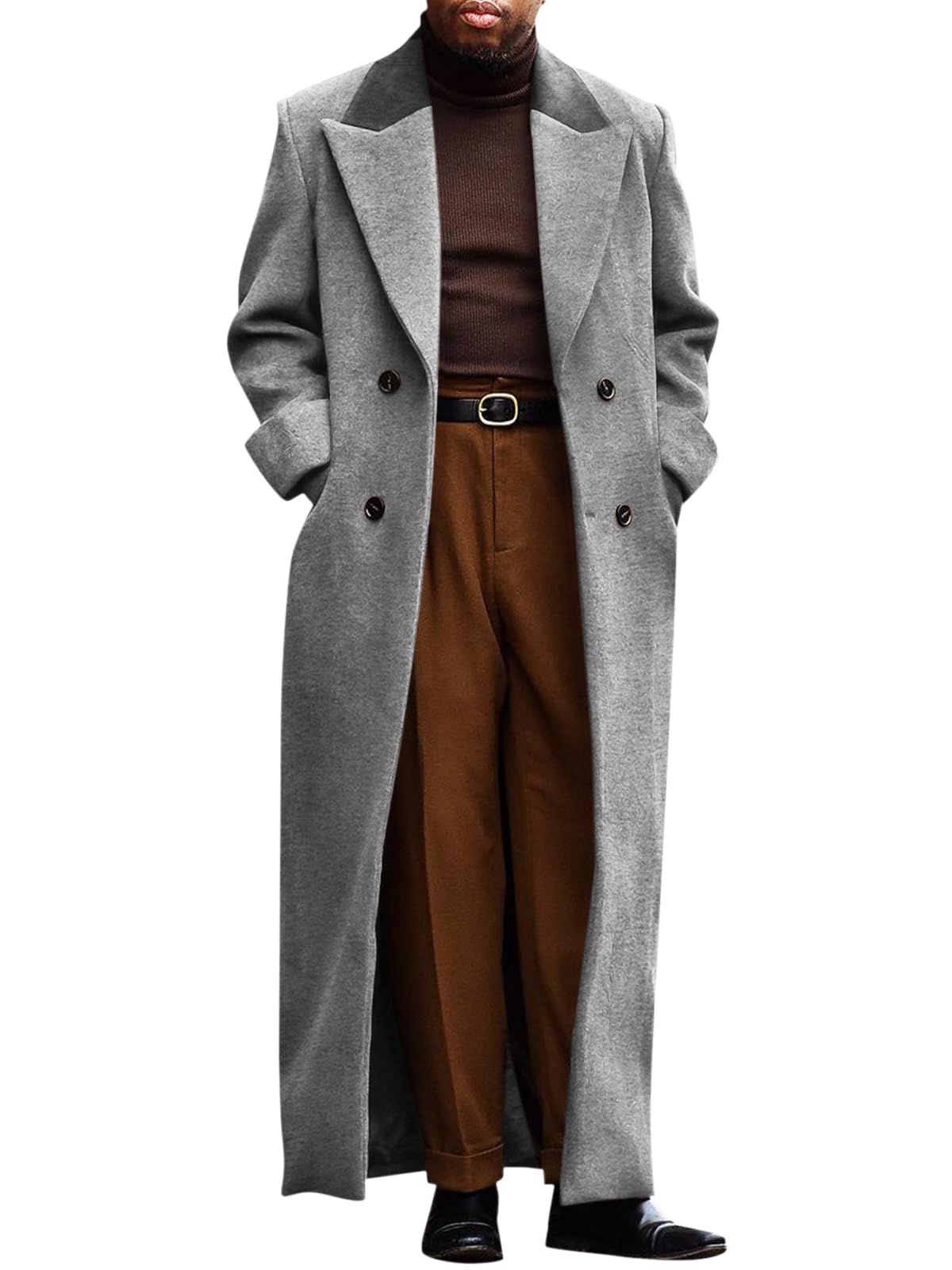 Runcati Mens Full Length Long Trench Coat Double Breasted Classic Overcoat | Notched Lapel, Long Jacket, Winter Overcoat, winter outerwear