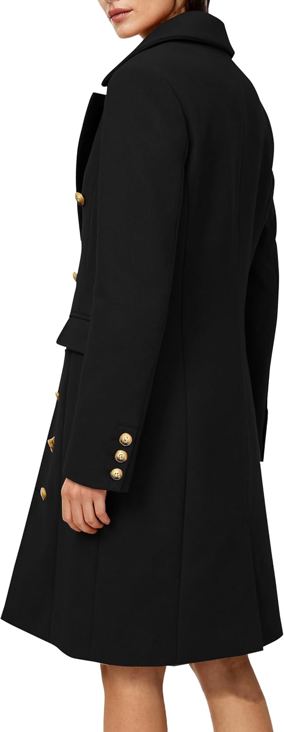 Women's Long Coat for Winter, Classic Notch Lapel Peacoat, Double-Breasted Casual Long Sleeve Fall Overcoat