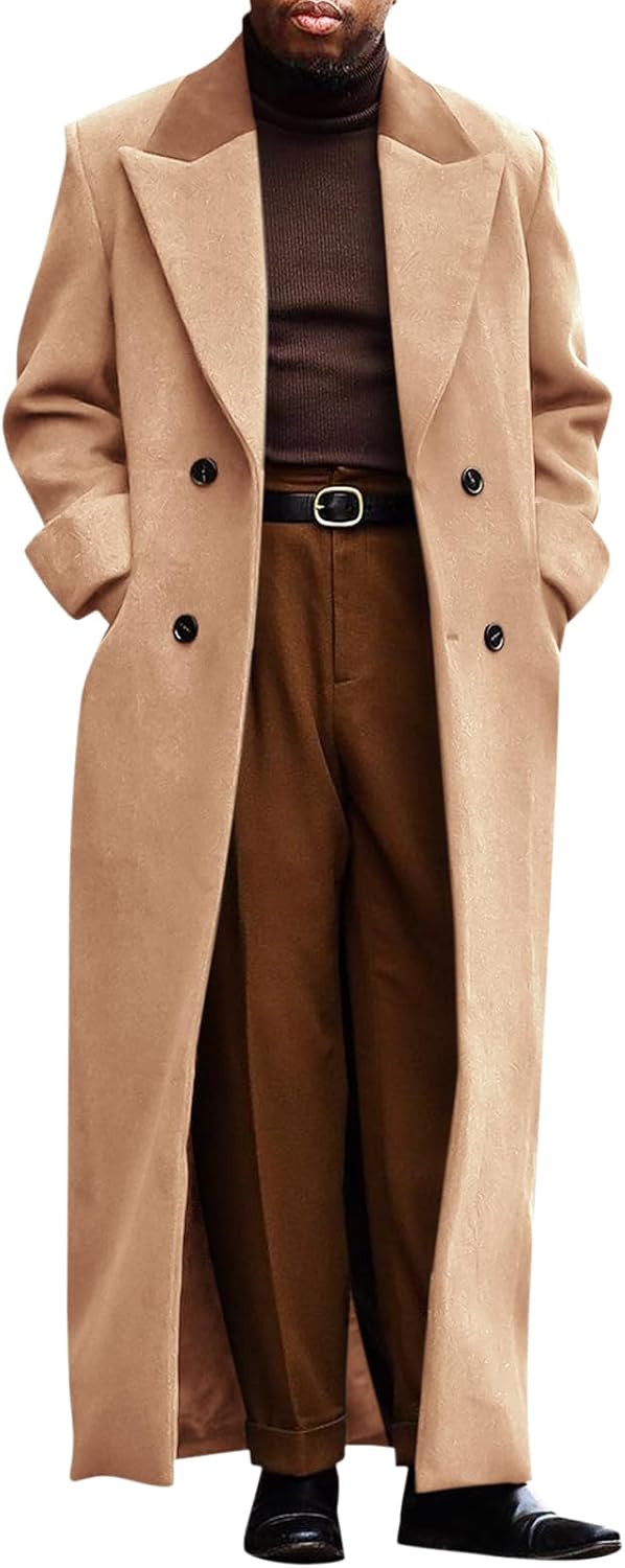 Runcati Mens Full Length Long Trench Coat Double Breasted Classic Overcoat | Notched Lapel, Long Jacket, Winter Overcoat, winter outerwear