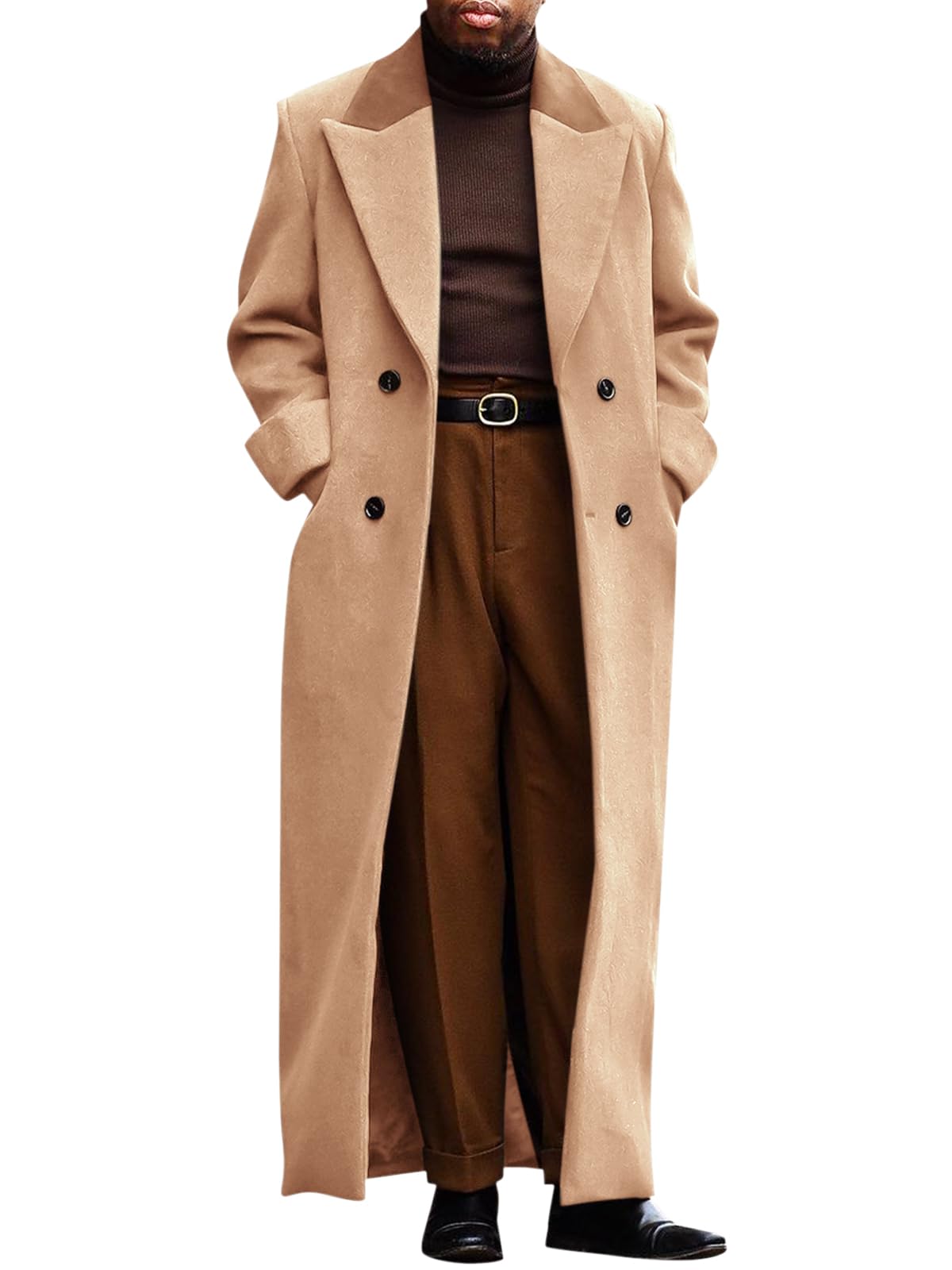 Runcati Mens Full Length Long Trench Coat Double Breasted Classic Overcoat | Notched Lapel, Long Jacket, Winter Overcoat, winter outerwear