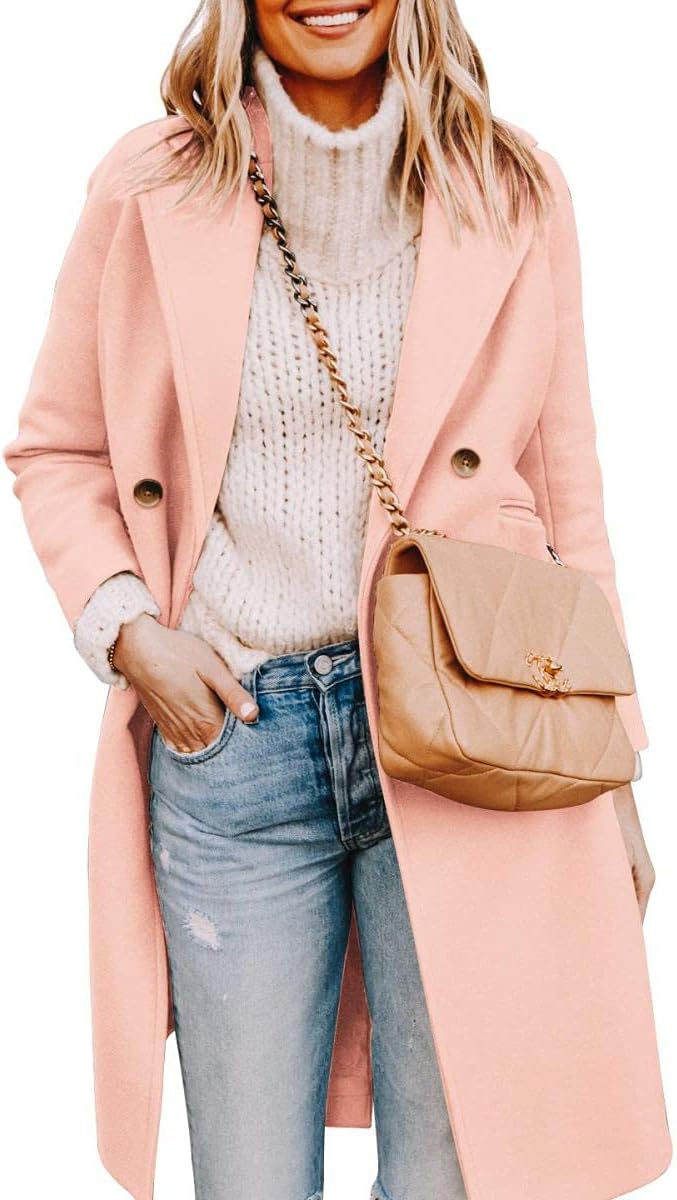 Women’s Notched Lapel Double Breasted Pea Coat Mid Long Coats | Fall Winter Jackets 2026