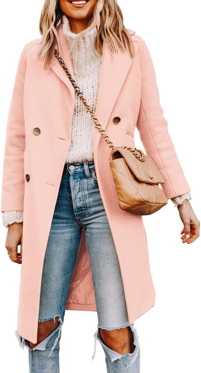 Women’s Notched Lapel Double Breasted Pea Coat Mid Long Coats | Fall Winter Jackets 2026