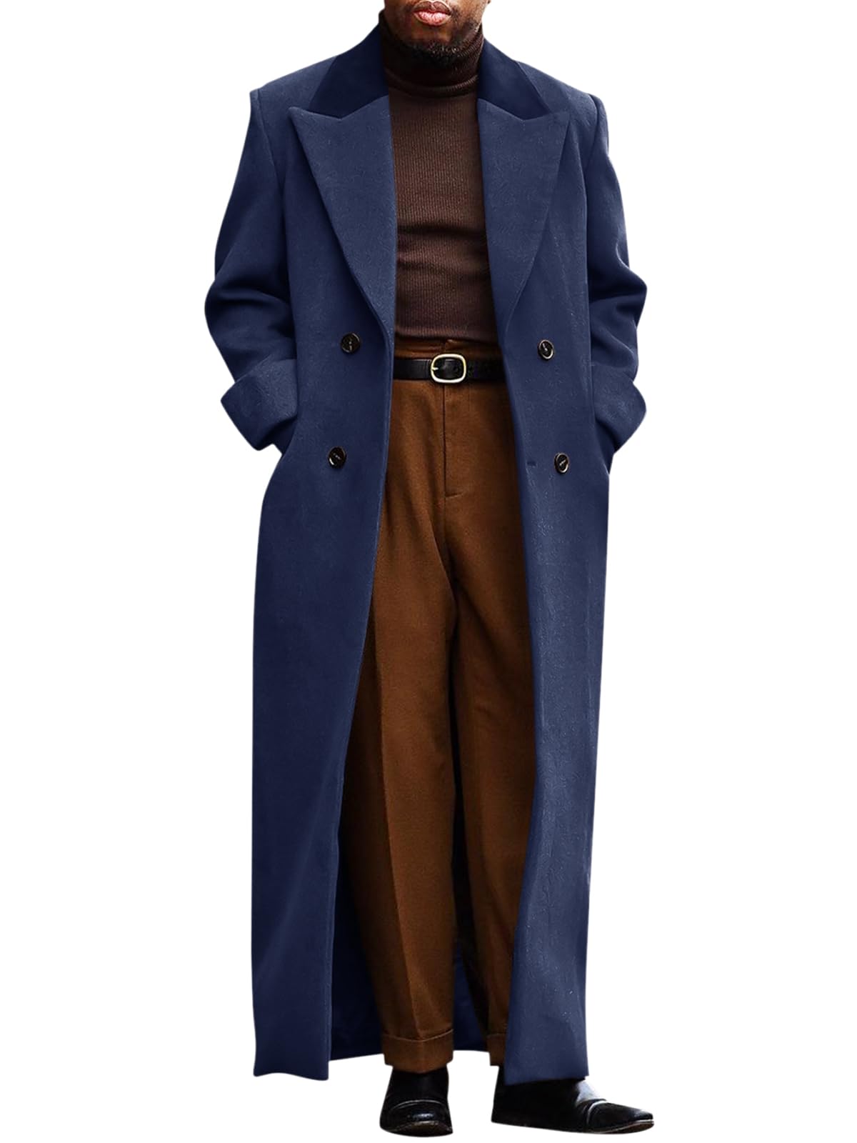 Runcati Mens Full Length Long Trench Coat Double Breasted Classic Overcoat | Notched Lapel, Long Jacket, Winter Overcoat, winter outerwear