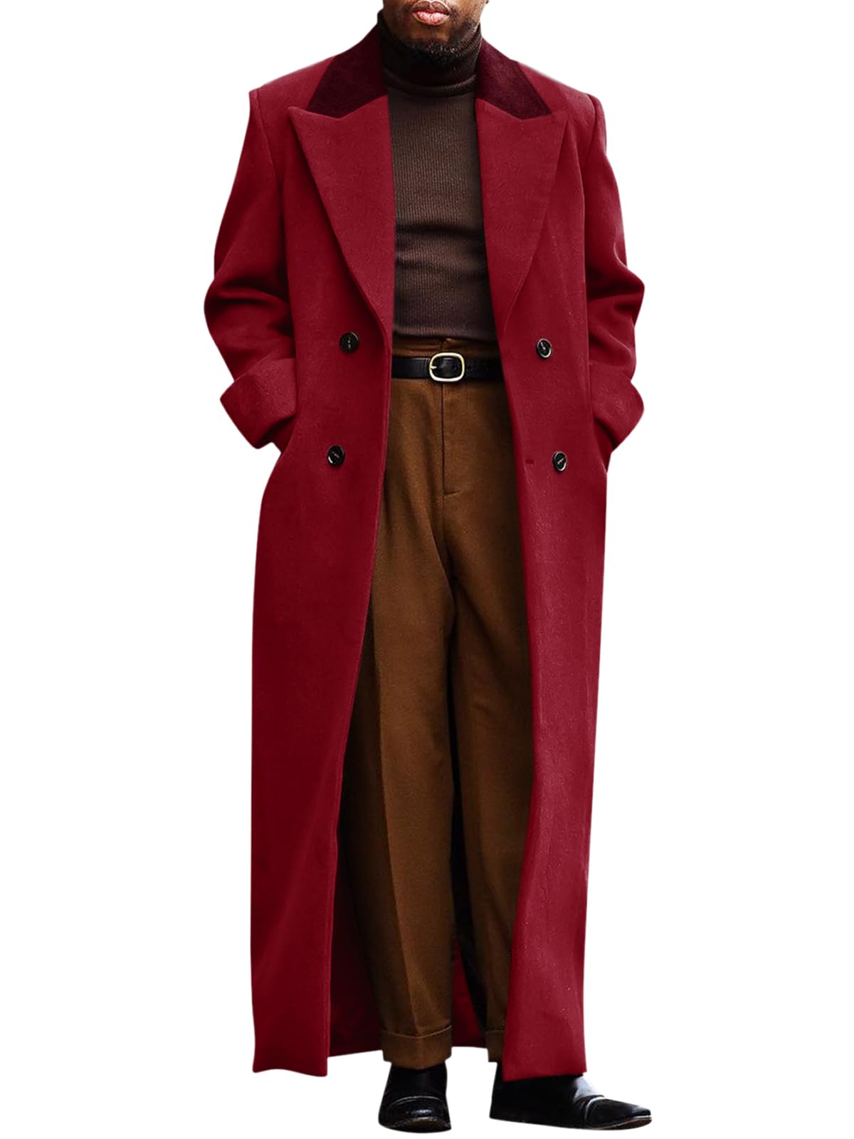 Runcati Mens Full Length Long Trench Coat Double Breasted Classic Overcoat | Notched Lapel, Long Jacket, Winter Overcoat, winter outerwear