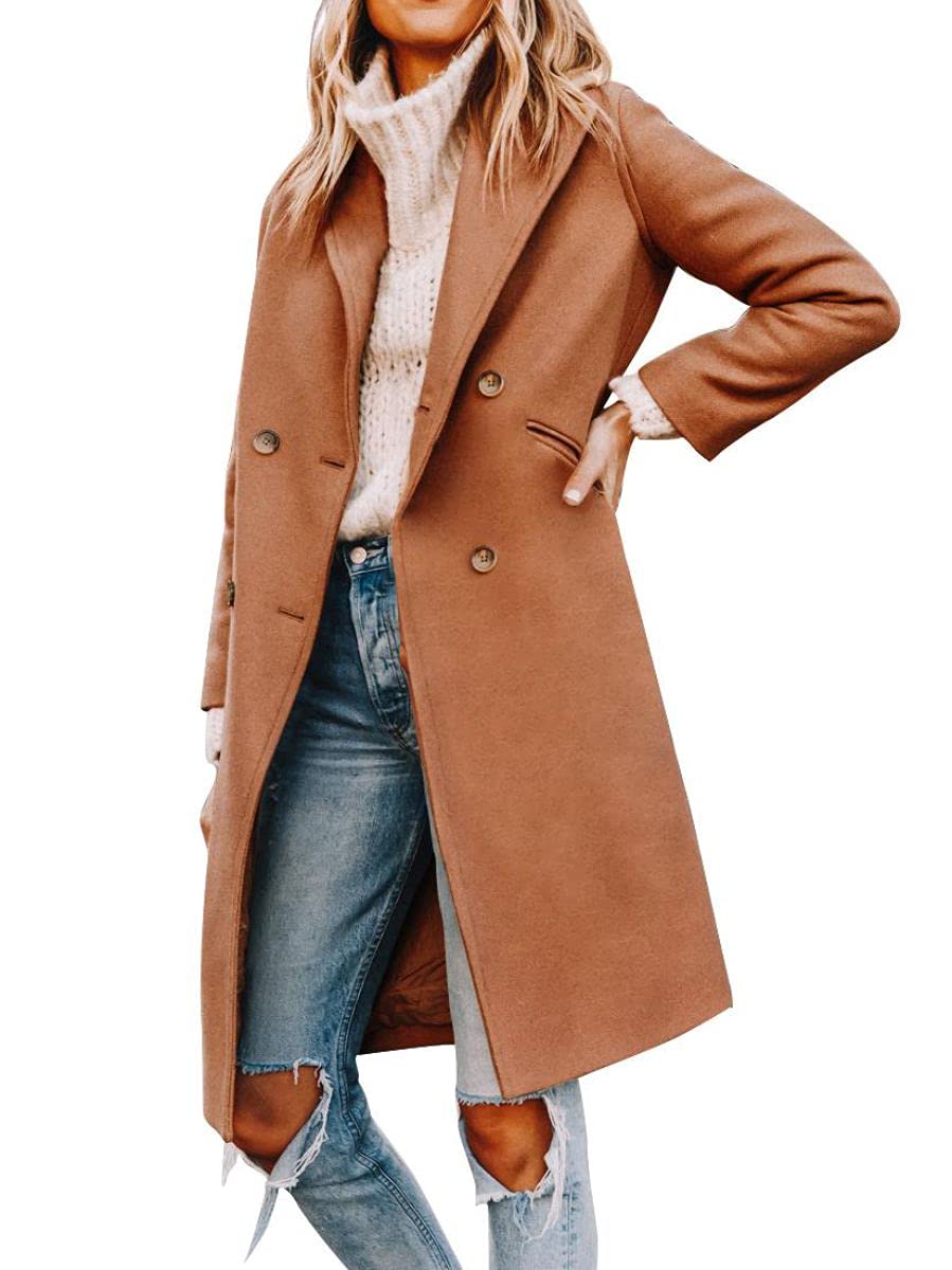 Women’s Notched Lapel Double Breasted Pea Coat Mid Long Coats | Fall Winter Jackets 2026