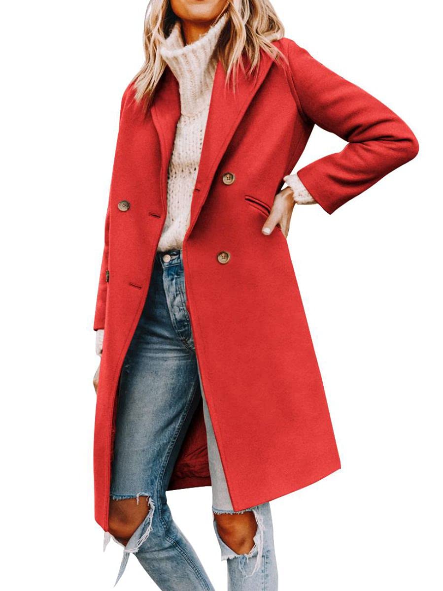 Women’s Notched Lapel Double Breasted Pea Coat Mid Long Coats | Fall Winter Jackets 2026