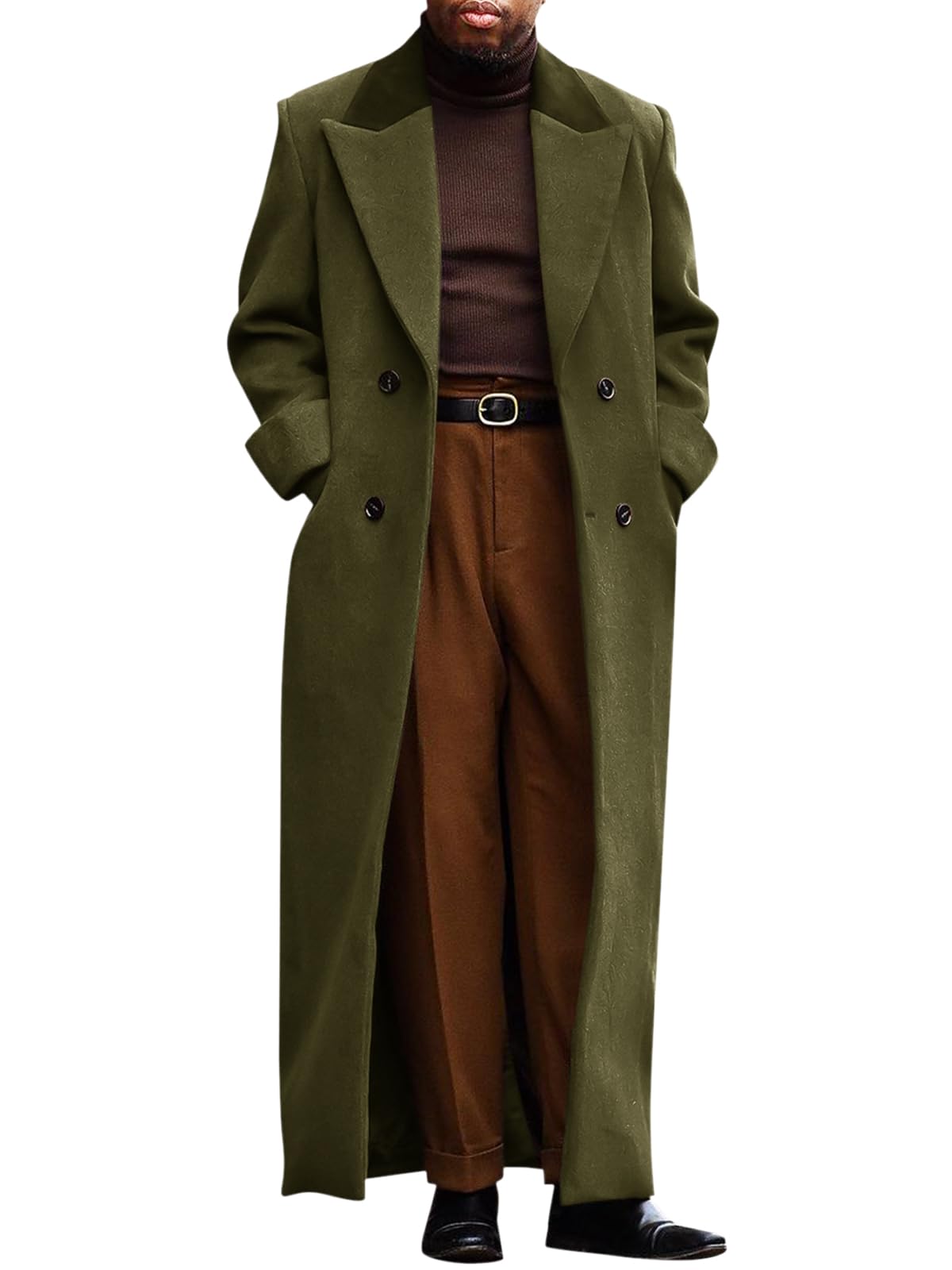 Runcati Mens Full Length Long Trench Coat Double Breasted Classic Overcoat | Notched Lapel, Long Jacket, Winter Overcoat, winter outerwear