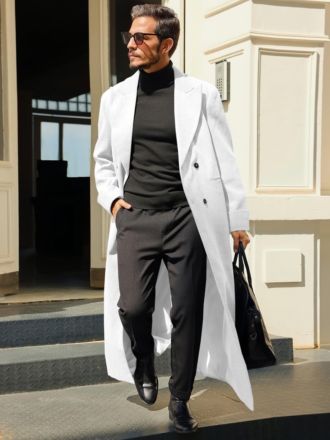 Runcati Mens Full Length Long Trench Coat Double Breasted Classic Overcoat | Notched Lapel, Long Jacket, Winter Overcoat, winter outerwear