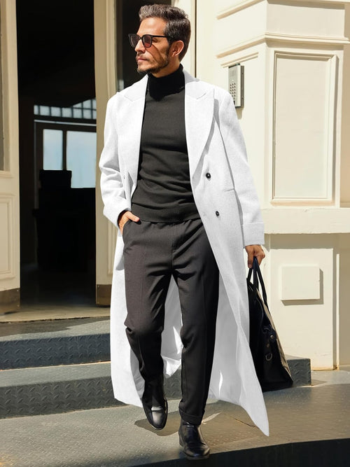 Runcati Mens Full Length Long Trench Coat Double Breasted Classic Overcoat | Notched Lapel, Long Jacket, Winter Overcoat, winter outerwear