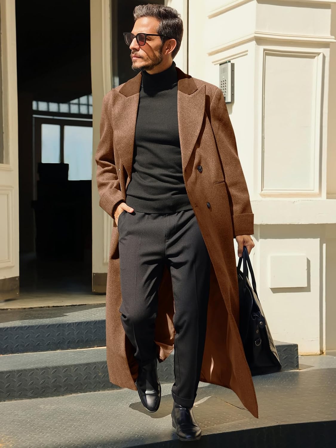 Runcati Mens Full Length Long Trench Coat Double Breasted Classic Overcoat | Notched Lapel, Long Jacket, Winter Overcoat, winter outerwear