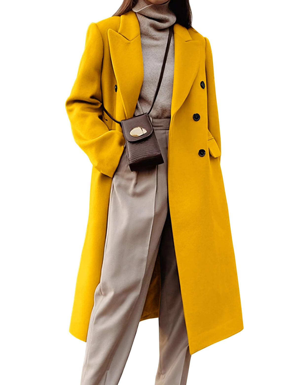 Womens Long Wool Coats Fall Winter Double Breasted Trench Coat Peacoat
