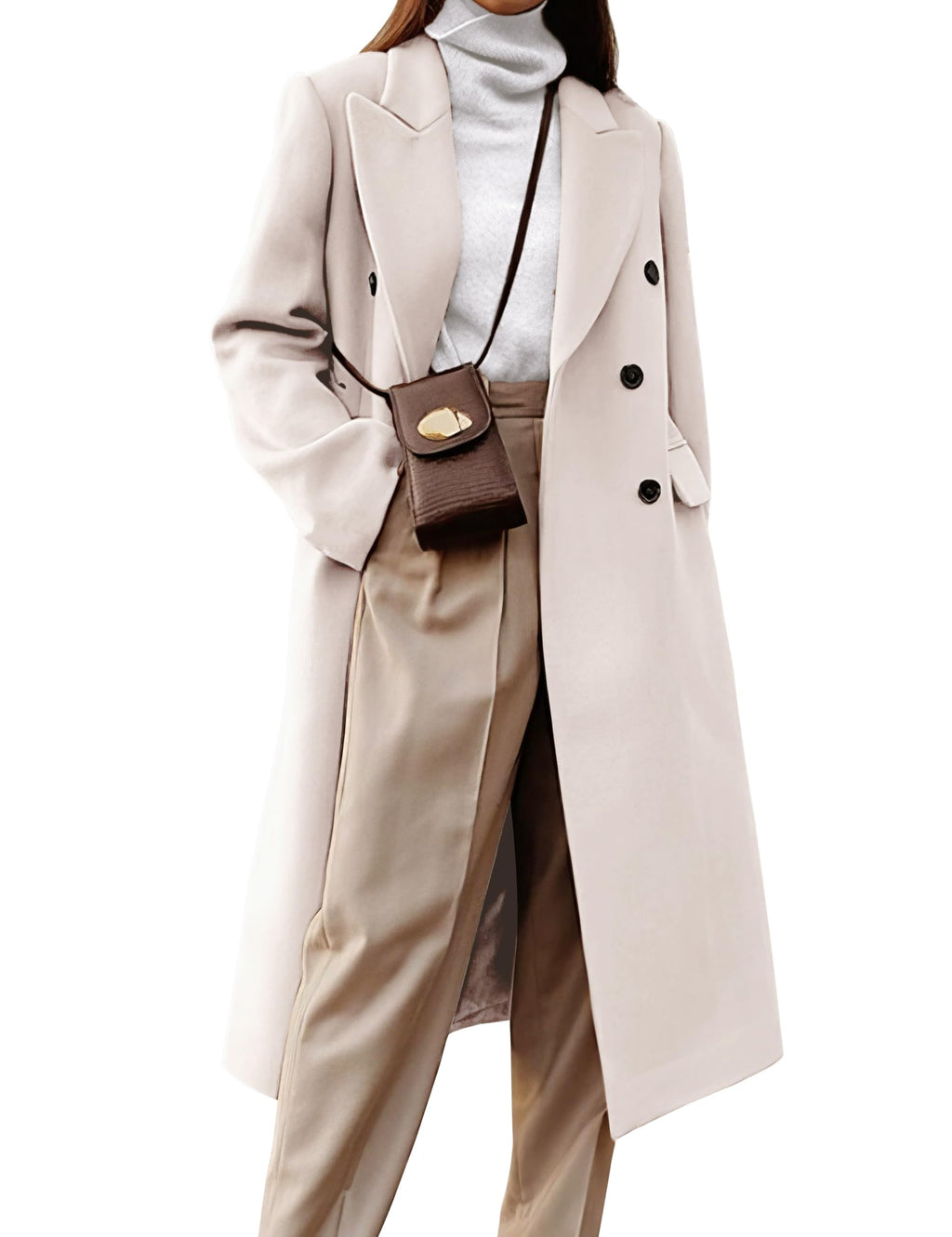 Womens Long Wool Coats Fall Winter Double Breasted Trench Coat Peacoat