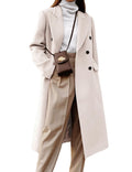 Womens Long Wool Coats Fall Winter Double Breasted Trench Coat Peacoat