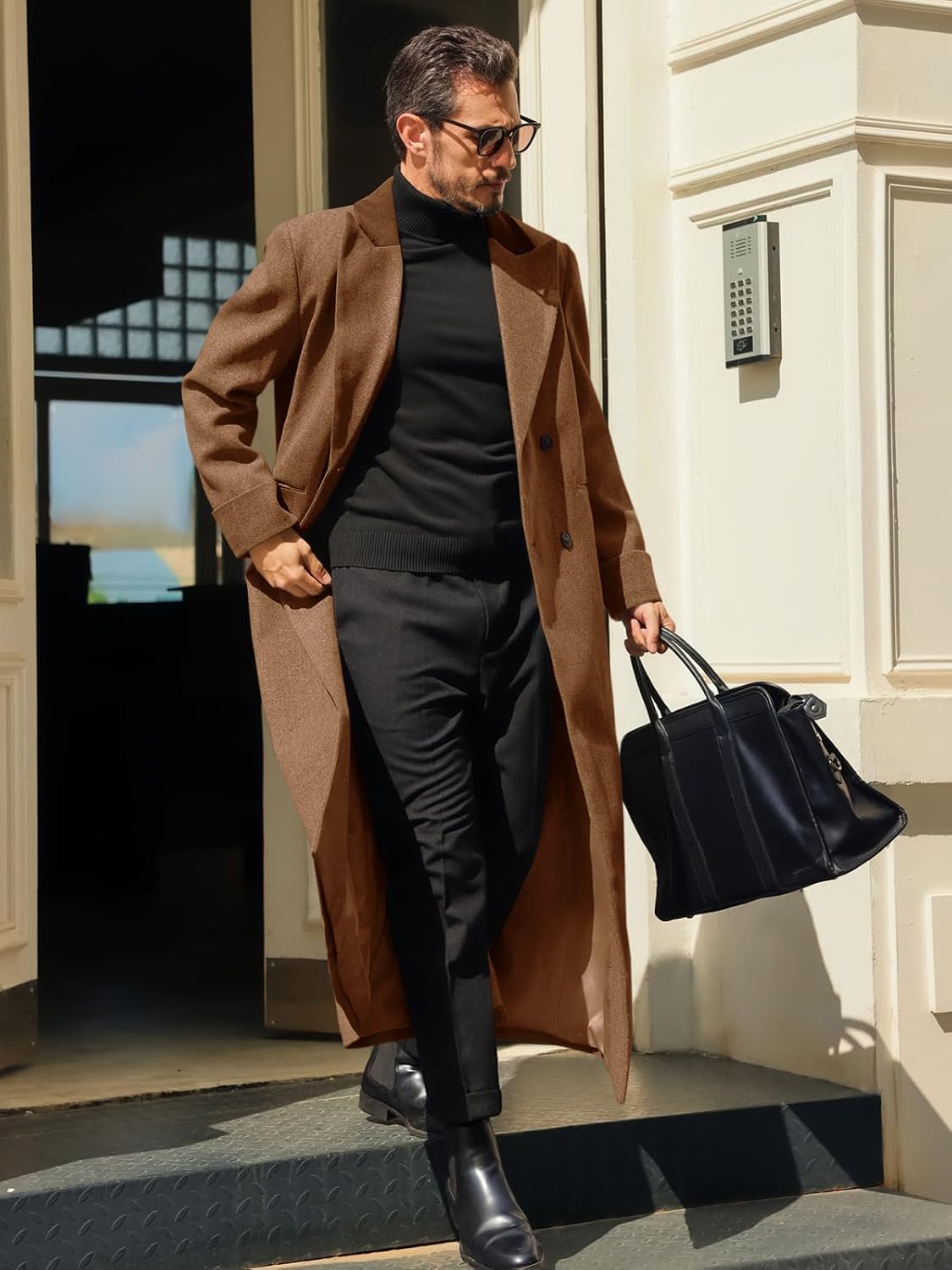 Runcati Mens Full Length Long Trench Coat Double Breasted Classic Overcoat | Notched Lapel, Long Jacket, Winter Overcoat, winter outerwear