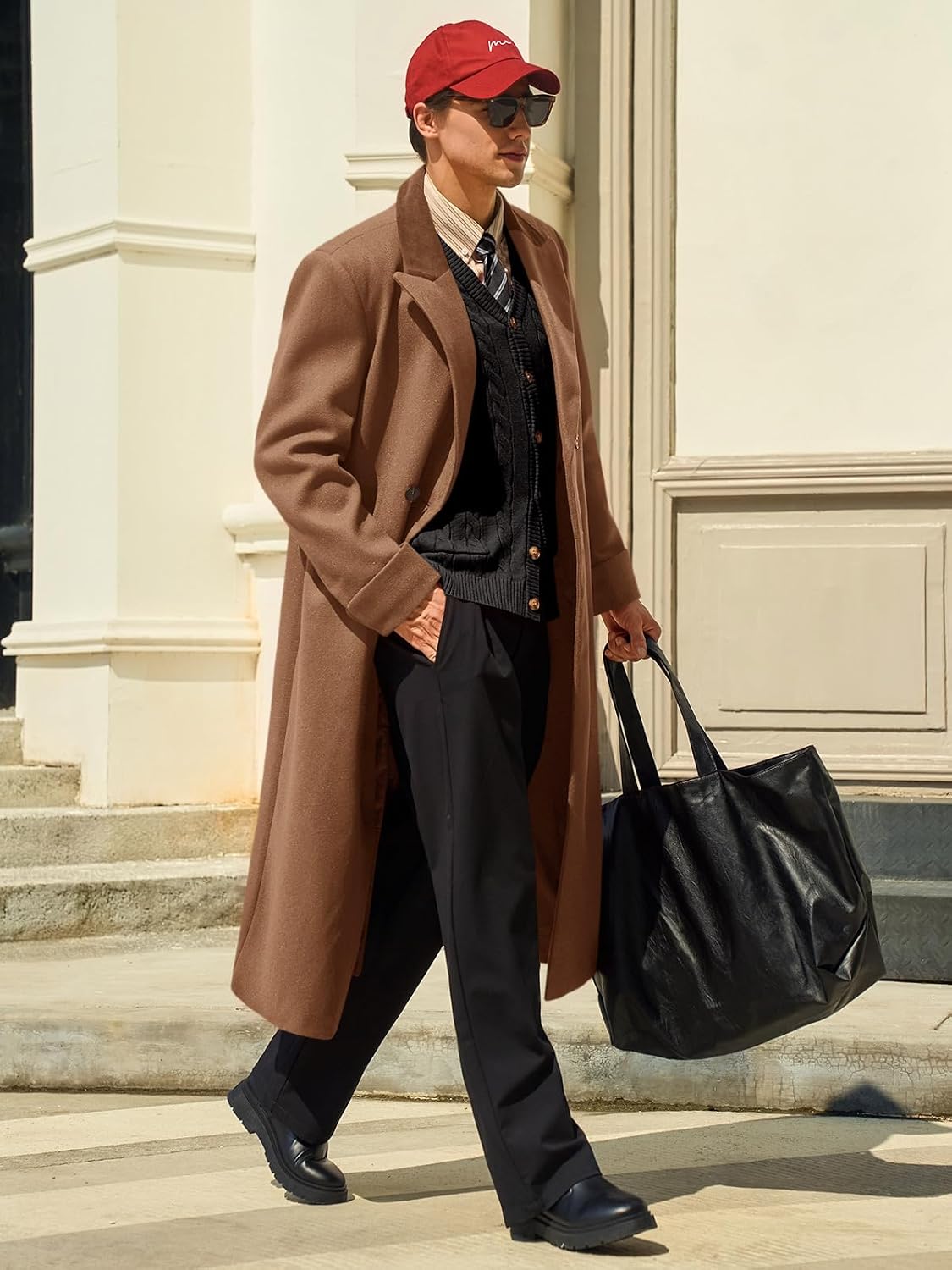 Runcati Mens Full Length Long Trench Coat Double Breasted Classic Overcoat | Notched Lapel, Long Jacket, Winter Overcoat, winter outerwear