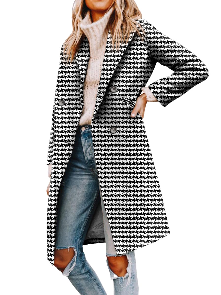 Women’s Notched Lapel Double Breasted Pea Coat Mid Long Coats | Fall Winter Jackets 2026