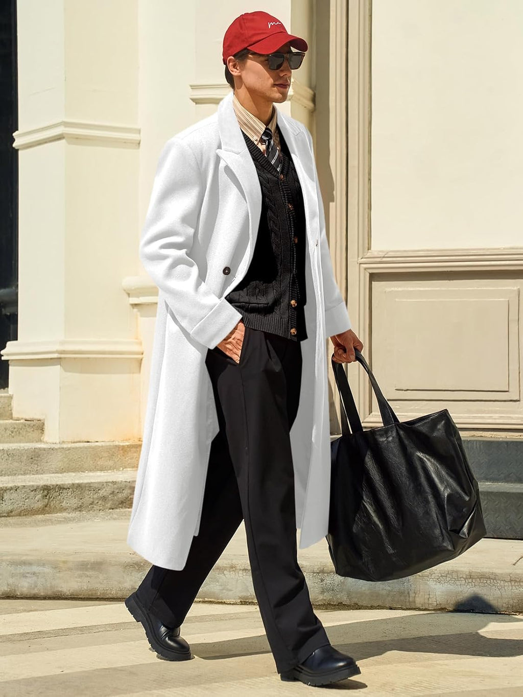 Runcati Mens Full Length Long Trench Coat Double Breasted Classic Overcoat | Notched Lapel, Long Jacket, Winter Overcoat, winter outerwear