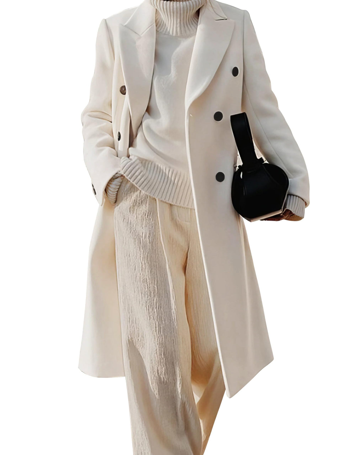 Womens Long Wool Coats Fall Winter Double Breasted Trench Coat Peacoat