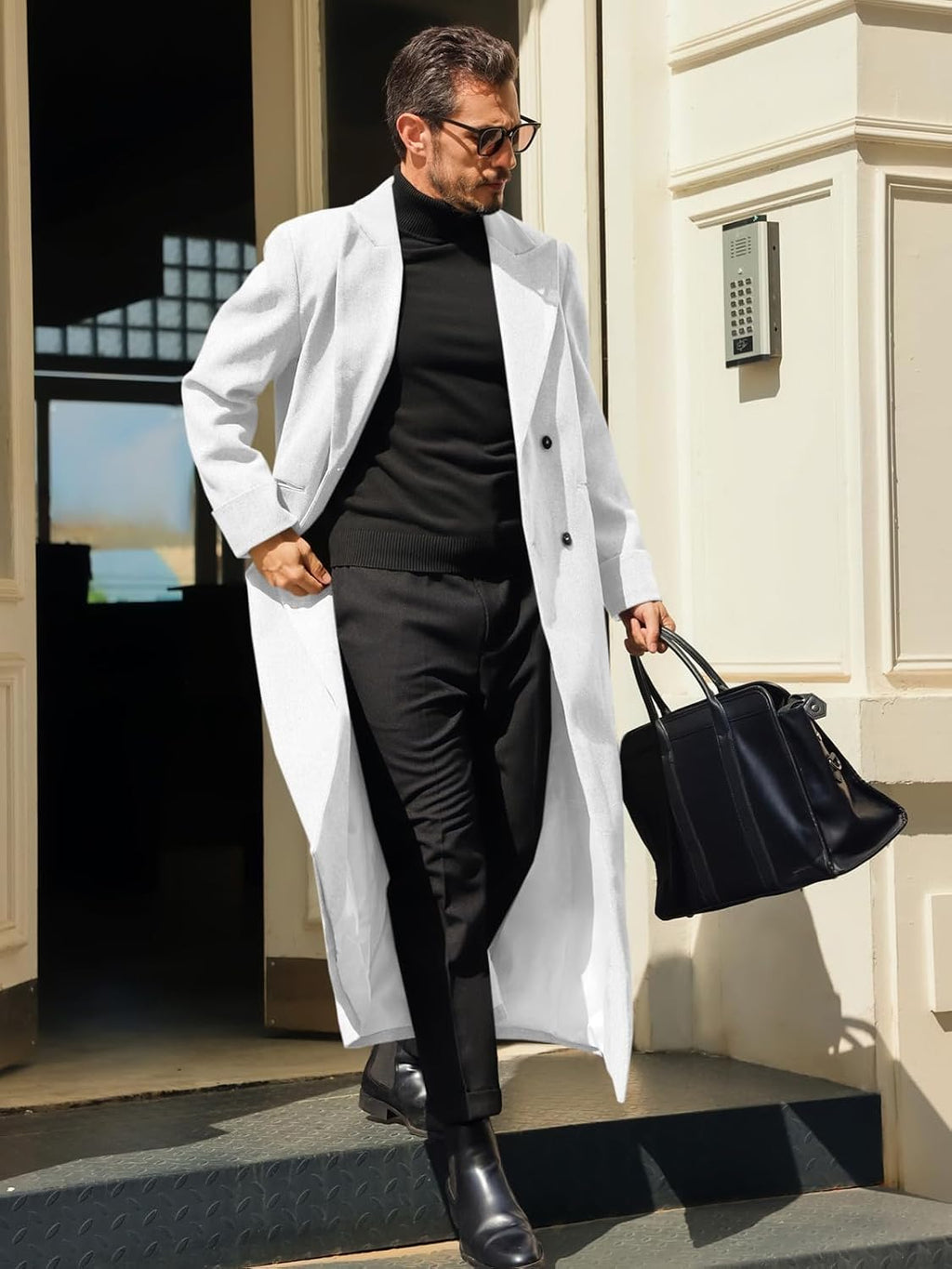 Runcati Mens Full Length Long Trench Coat Double Breasted Classic Overcoat | Notched Lapel, Long Jacket, Winter Overcoat, winter outerwear