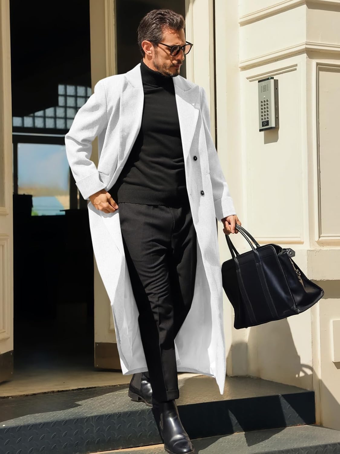 Runcati Mens Full Length Long Trench Coat Double Breasted Classic Overcoat | Notched Lapel, Long Jacket, Winter Overcoat, winter outerwear