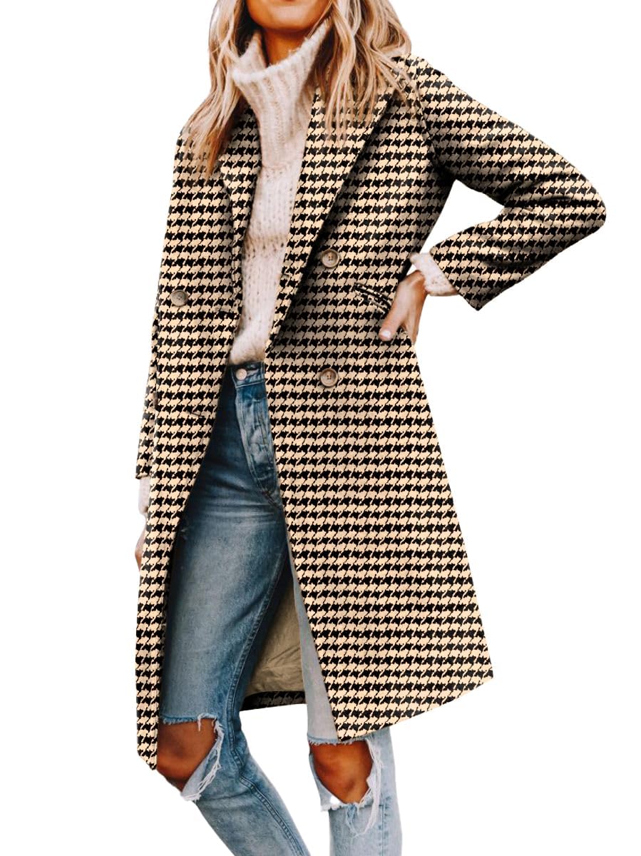 Women’s Notched Lapel Double Breasted Pea Coat Mid Long Coats | Fall Winter Jackets 2026