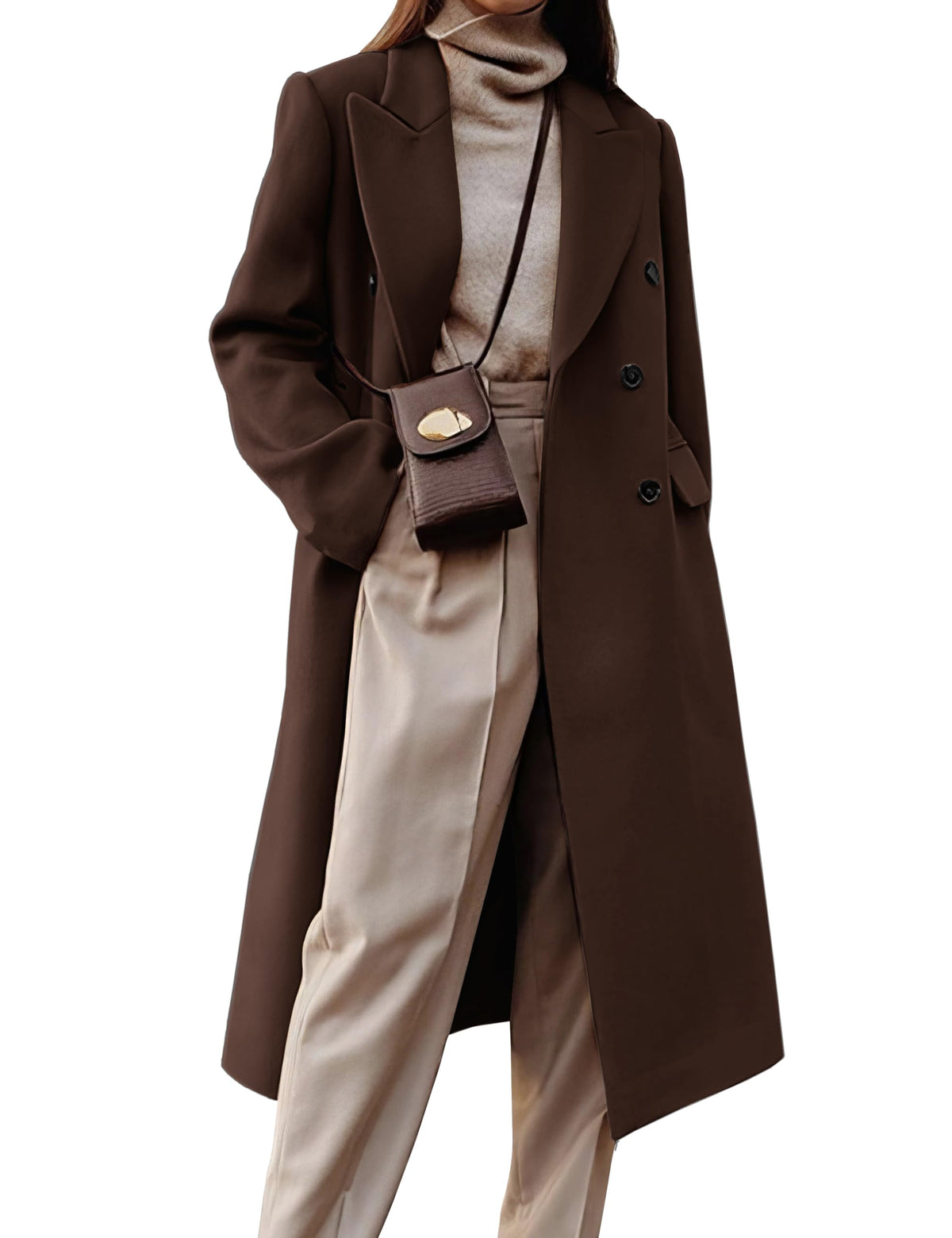 Womens Long Wool Coats Fall Winter Double Breasted Trench Coat Peacoat