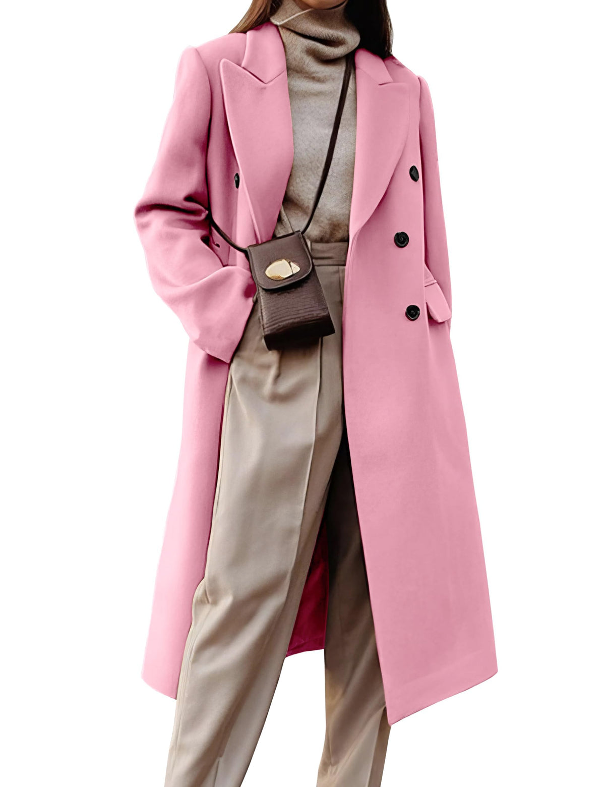 Womens Long Wool Coats Fall Winter Double Breasted Trench Coat Peacoat
