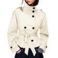 Women's Cropped Trench Coat Double Breasted Short Jacket High Collar Fall Winter Coats Trendy Outfit with Belt