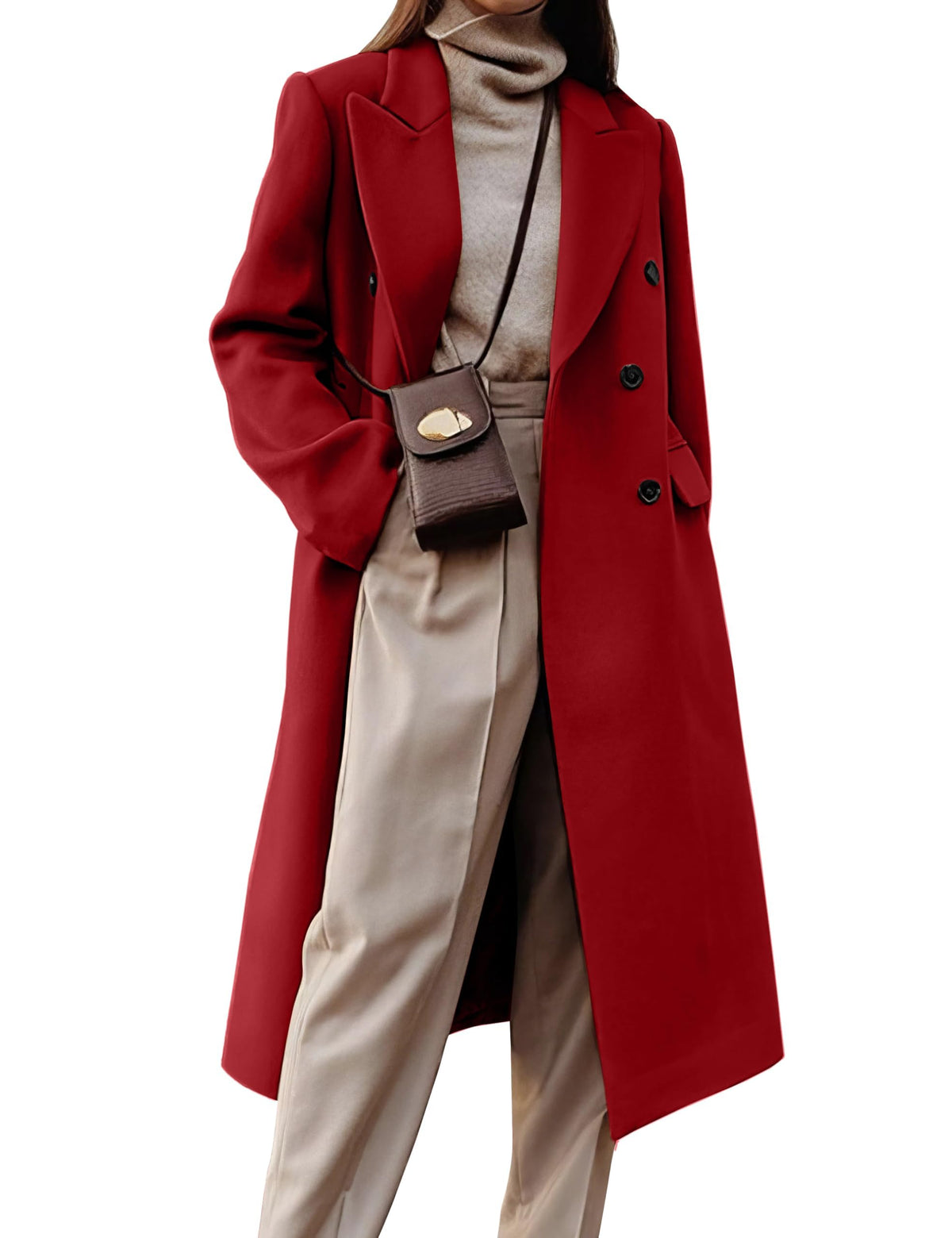 Womens Long Wool Coats Fall Winter Double Breasted Trench Coat Peacoat