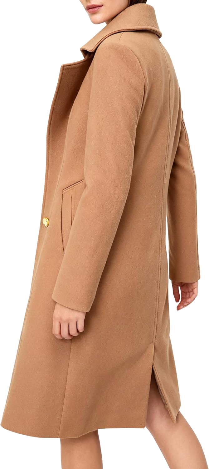 Women's Long Notch Lapel Coat, Double-Breasted Peacoat, Casual Classic Fall Winter Overcoat