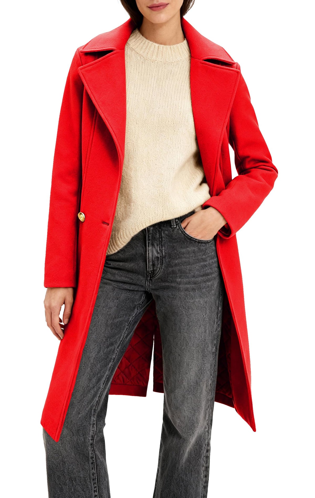 Women's Long Notch Lapel Coat, Double-Breasted Peacoat, Casual Classic Fall Winter Overcoat