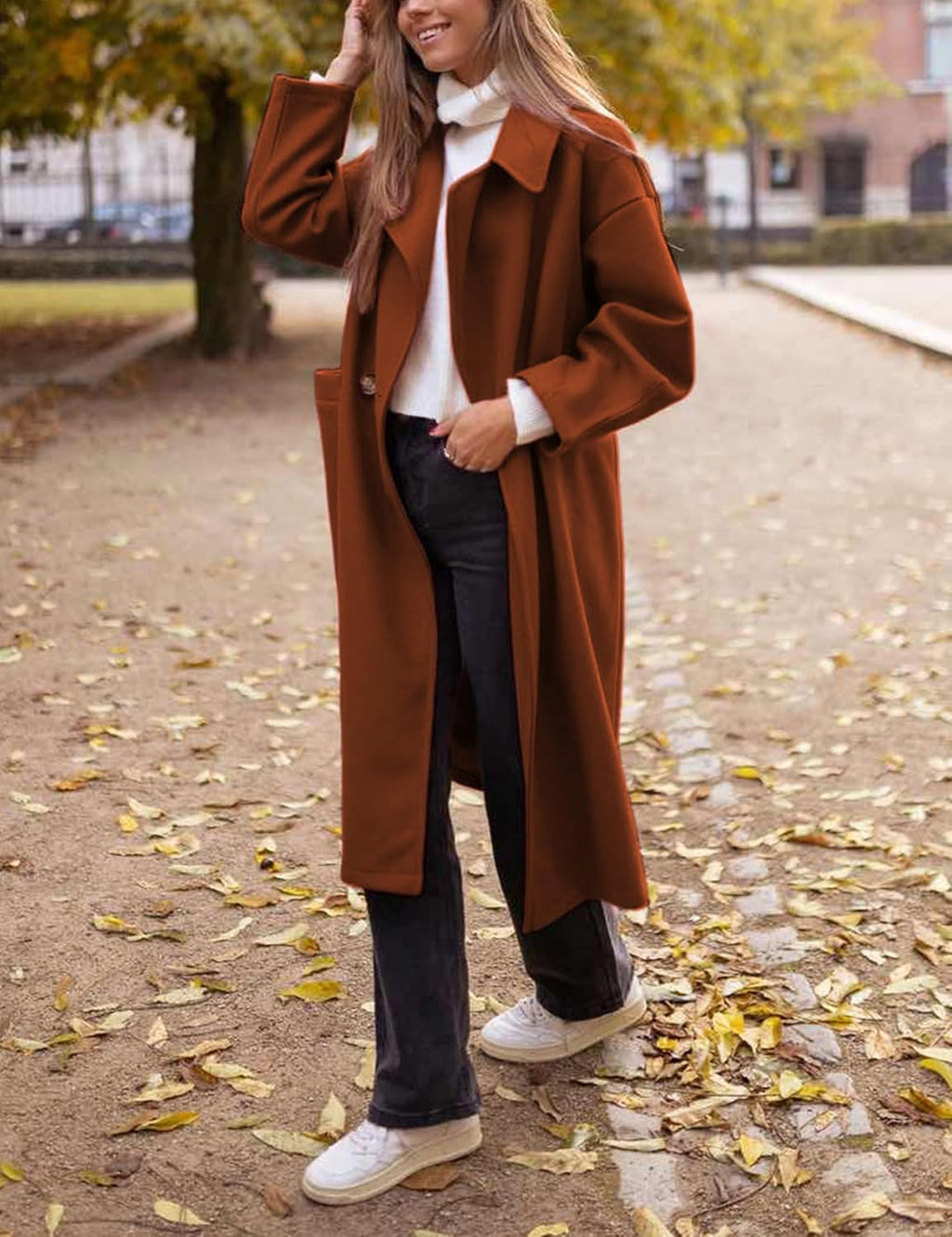 Faleave Women's Notch Lapel Coat Winter Wool Blend Single Breasted Peacoat